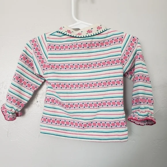 Wrangler Vintage Baby Girl 12 Months Long Sleeve Shirt Pink Blue Striped Floral - Picture 6 of 7